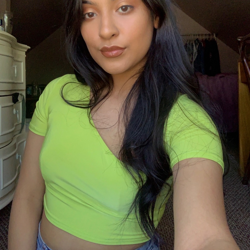 PLT Lime Green Asymmetrical Crop Top